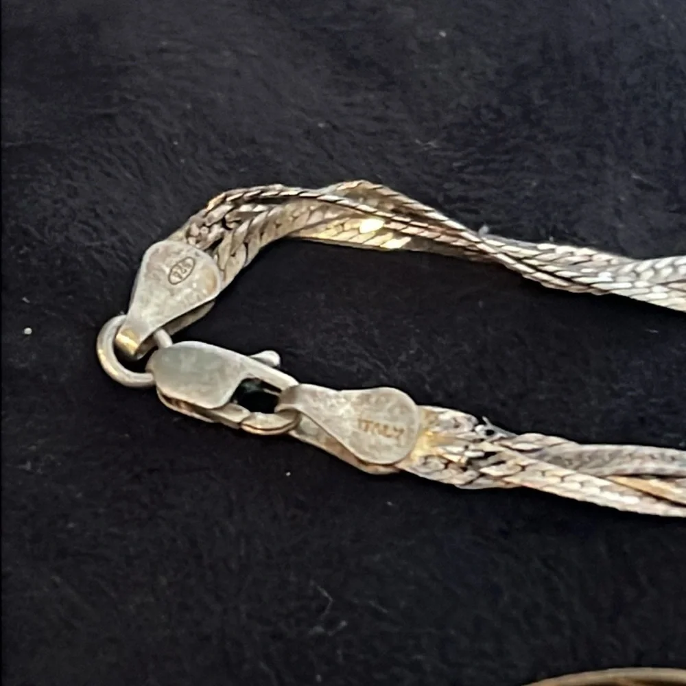 2 Italy Sterling silver braided herringbone bracelets 925